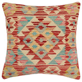 handmade Traditional Pillow Rust Blue Hand-Woven SQUARE 100% WOOL  Hand woven turkish pillow  2 x 2
